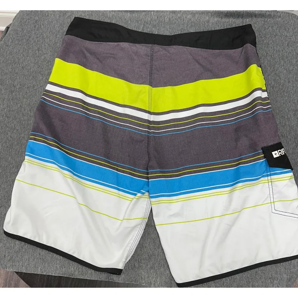 Rip Curl Swim Trunks Striped Board Shorts‎ Drawstring Pocket Surf Size 32